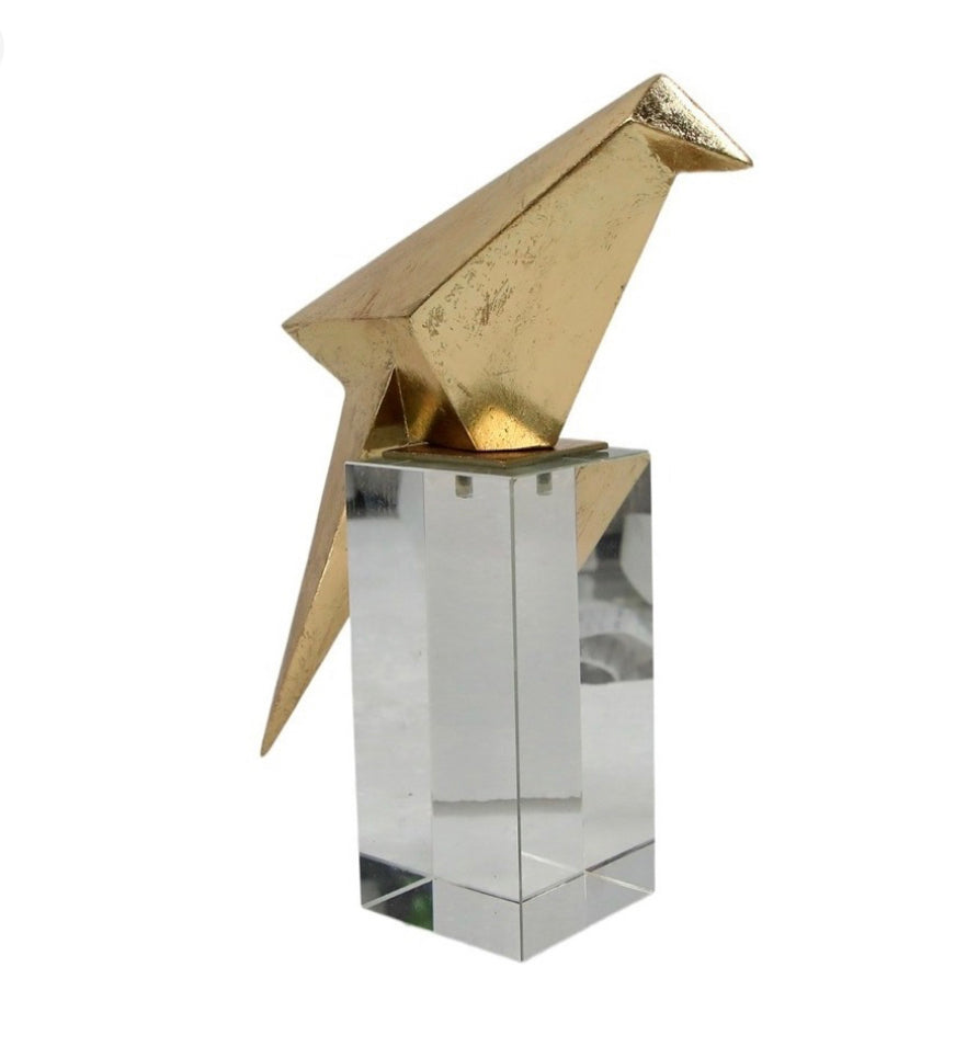 Figura Decorativa, Ave Origami I En Resina Y Cristal, Corner Dorado