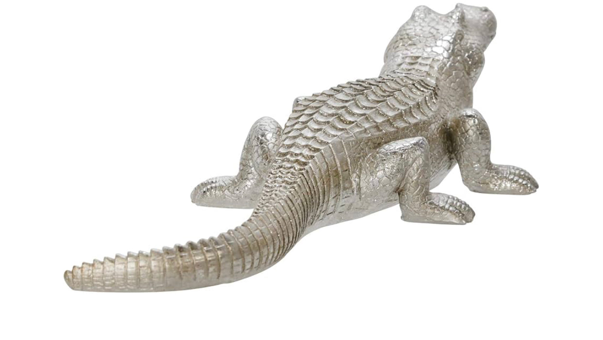 Figura de cocodrilo de poliresina,color plateado