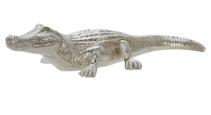 Figura de cocodrilo de poliresina,color plateado