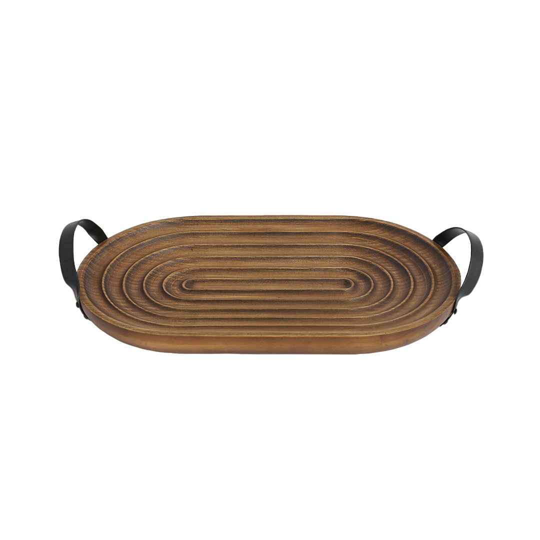 Charola Decorativa Oval de Madera con Asas.