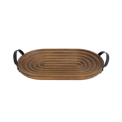 Charola Decorativa Oval de Madera con Asas.