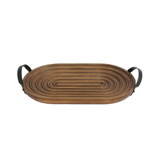 Charola Decorativa Oval de Madera con Asas.